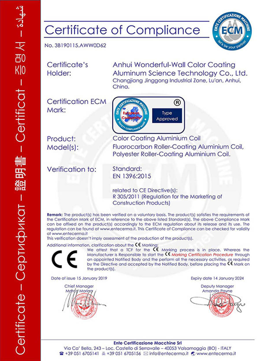 CE Certification (EN 1396:2015)